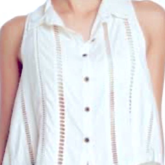 NWT Free People Drive Back Ivory Sleeveless Collar Button Down XS Tank Tux Chic - Picture 5 of 6